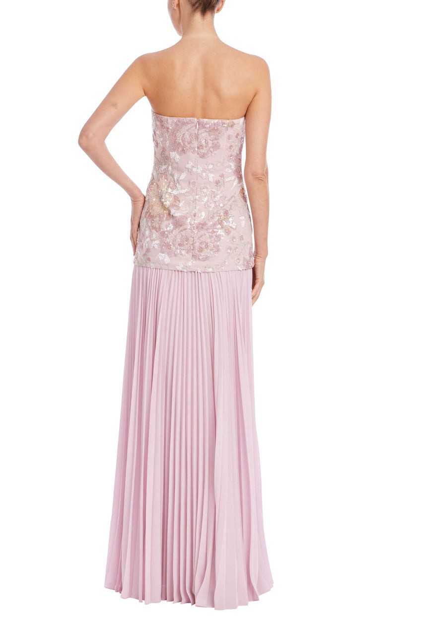 Strapless Beaded Bodice Dropwaist Gown