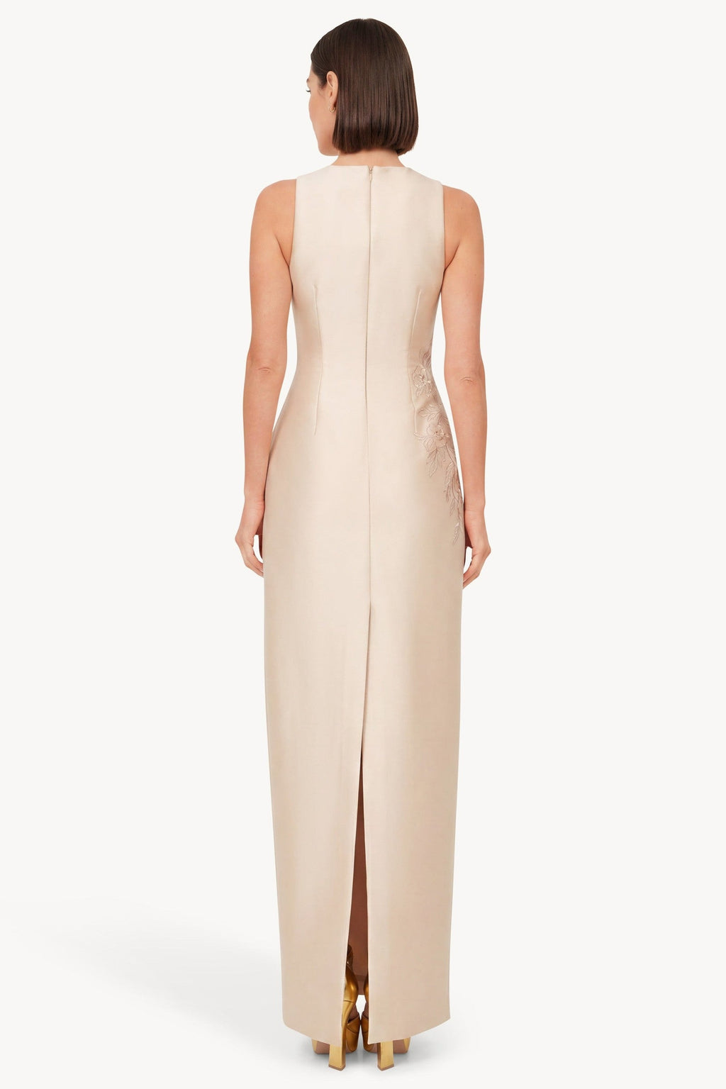 Beaded Applique Sleeveless Column Gown