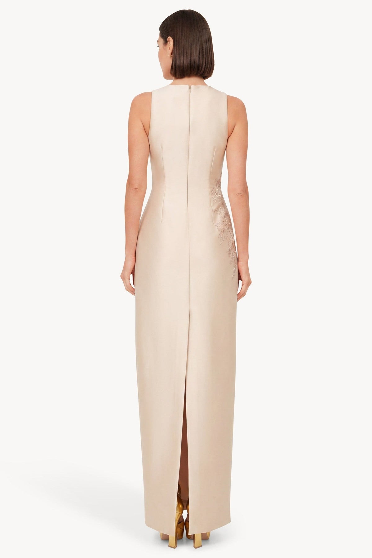 Beaded Applique Sleeveless Column Gown