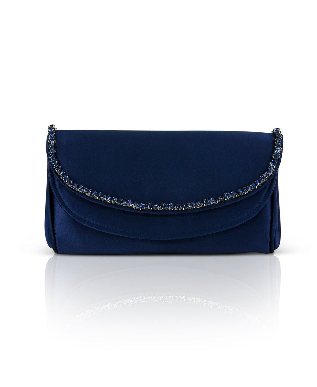 Talia Satin Double Flap Clutch with Crystal Trim