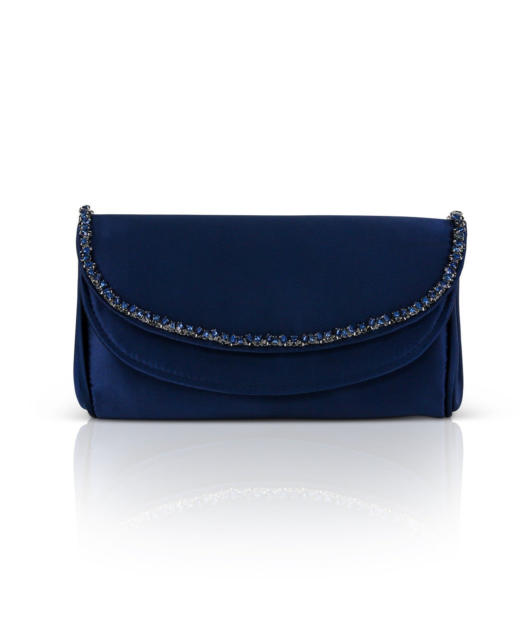 Talia Satin Double Flap Clutch with Crystal Trim