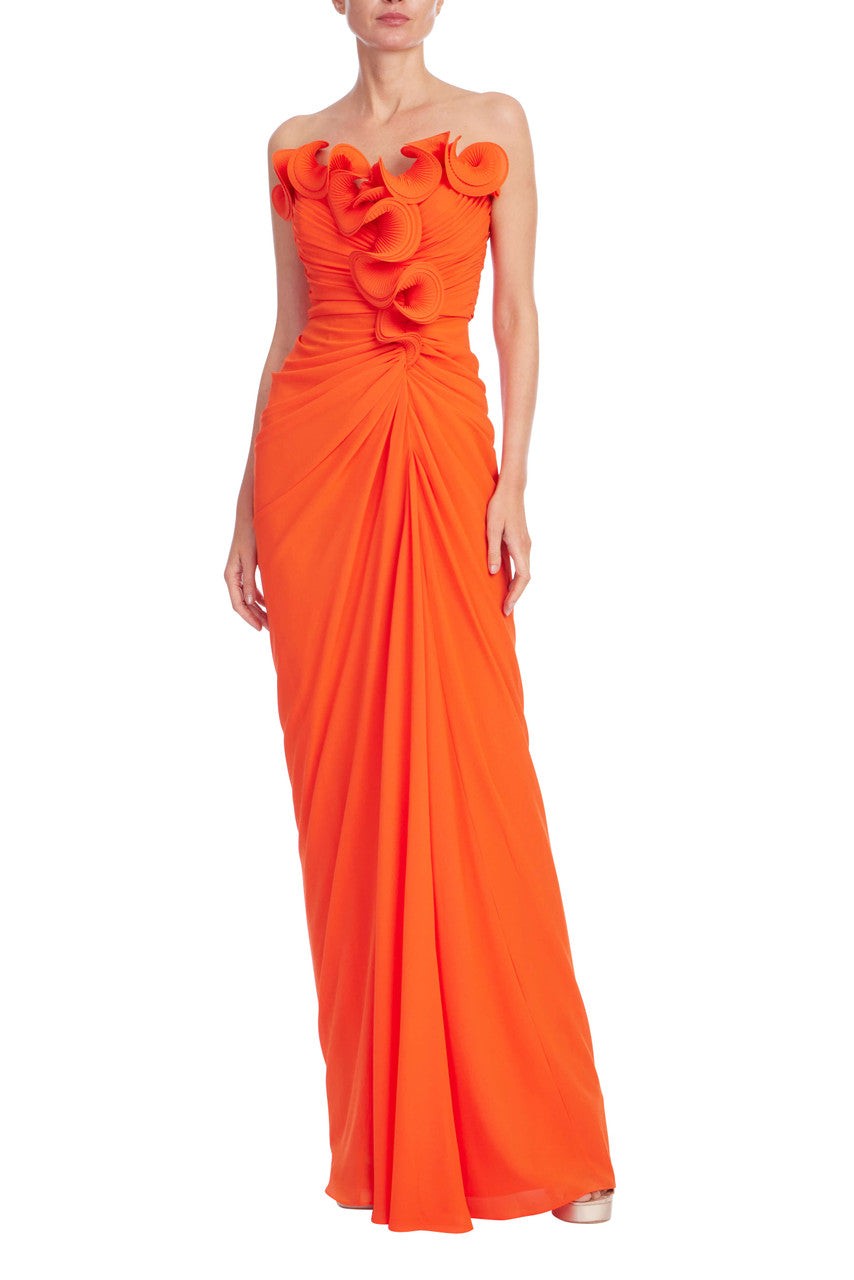 Strapless Pleated Ruffle Gown