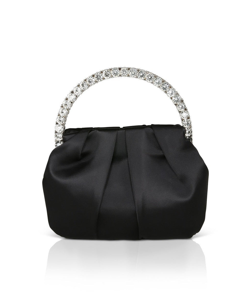 Audrey Pleated Satin Pouch with Halfmoon Crystal Handle