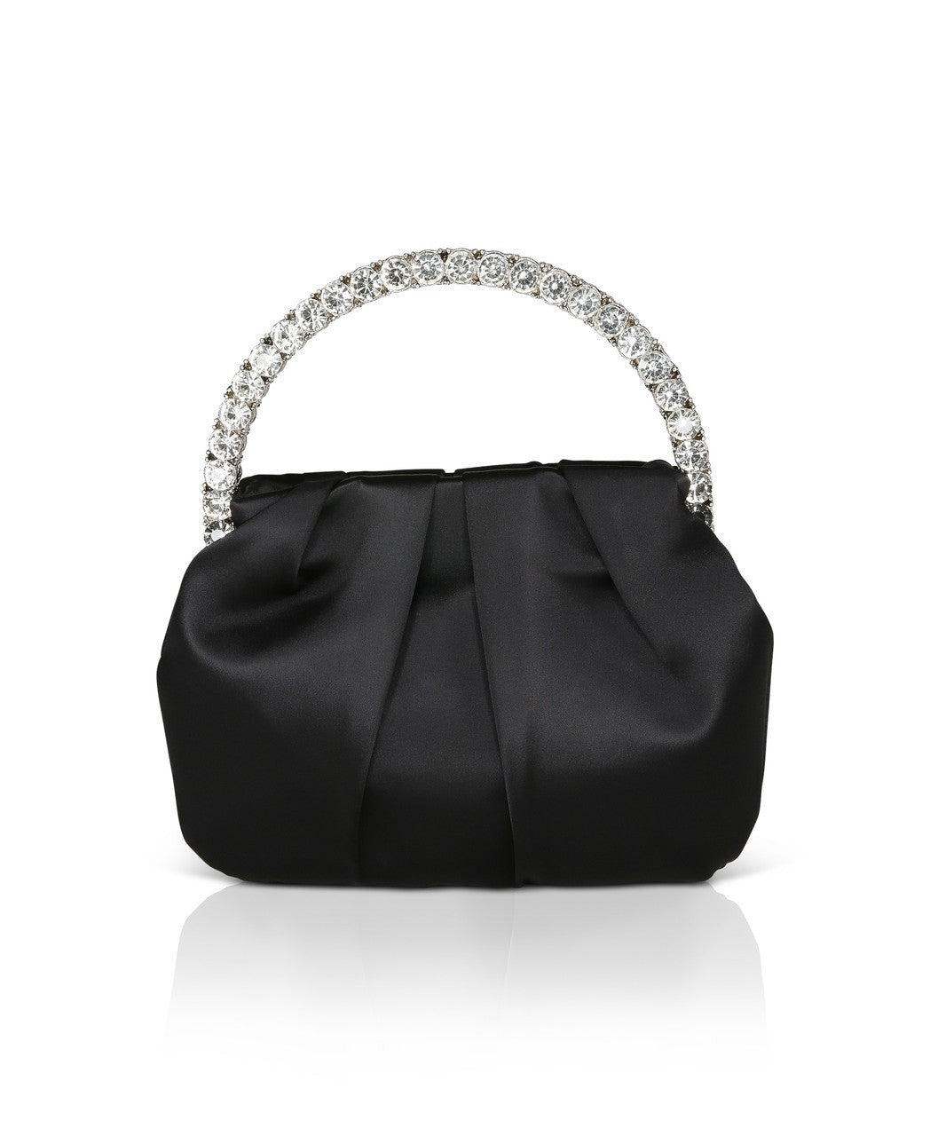 Audrey Pleated Satin Pouch with Halfmoon Crystal Handle