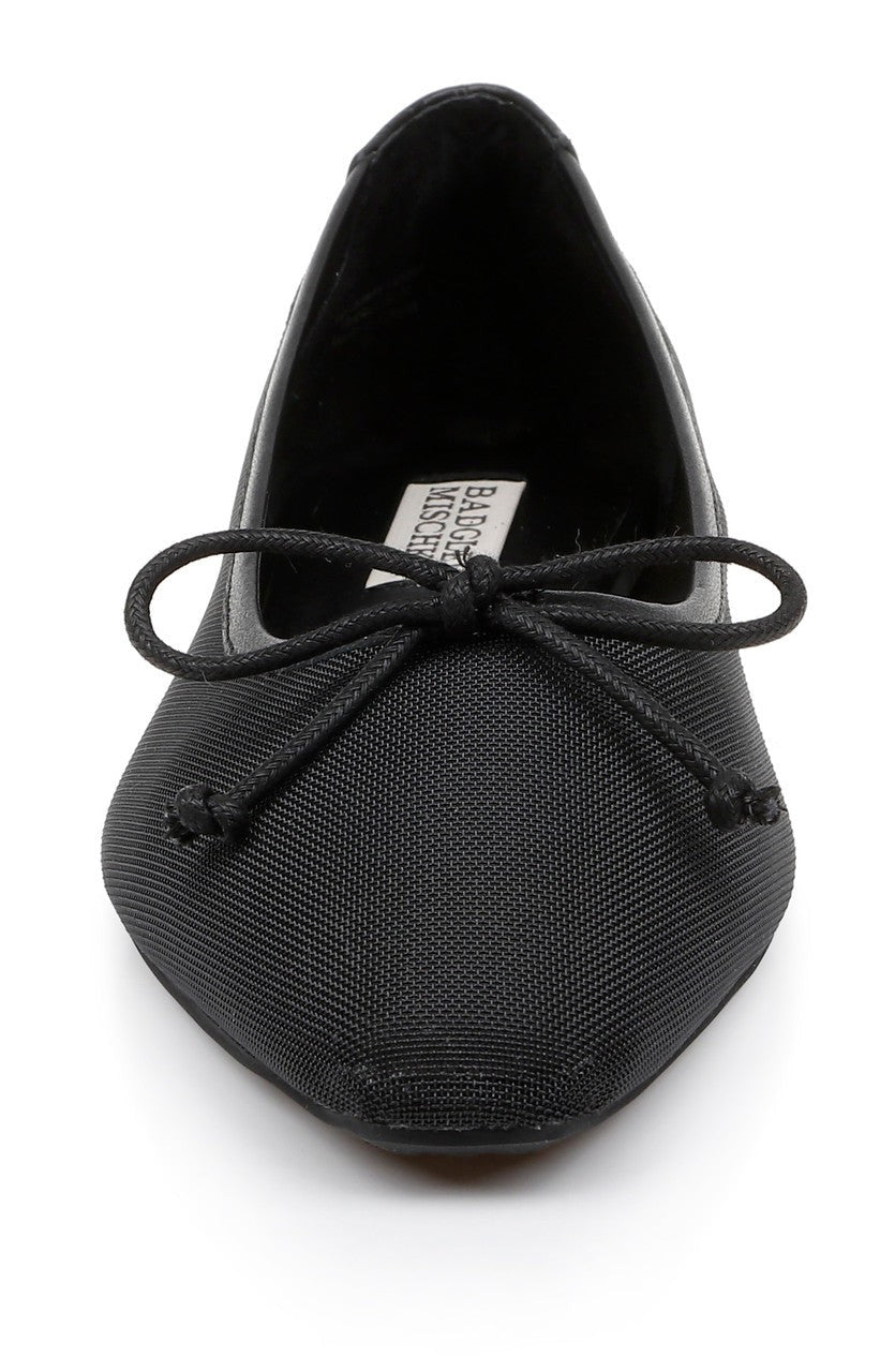 Cam Pointed Toe Leather Flats with Bow