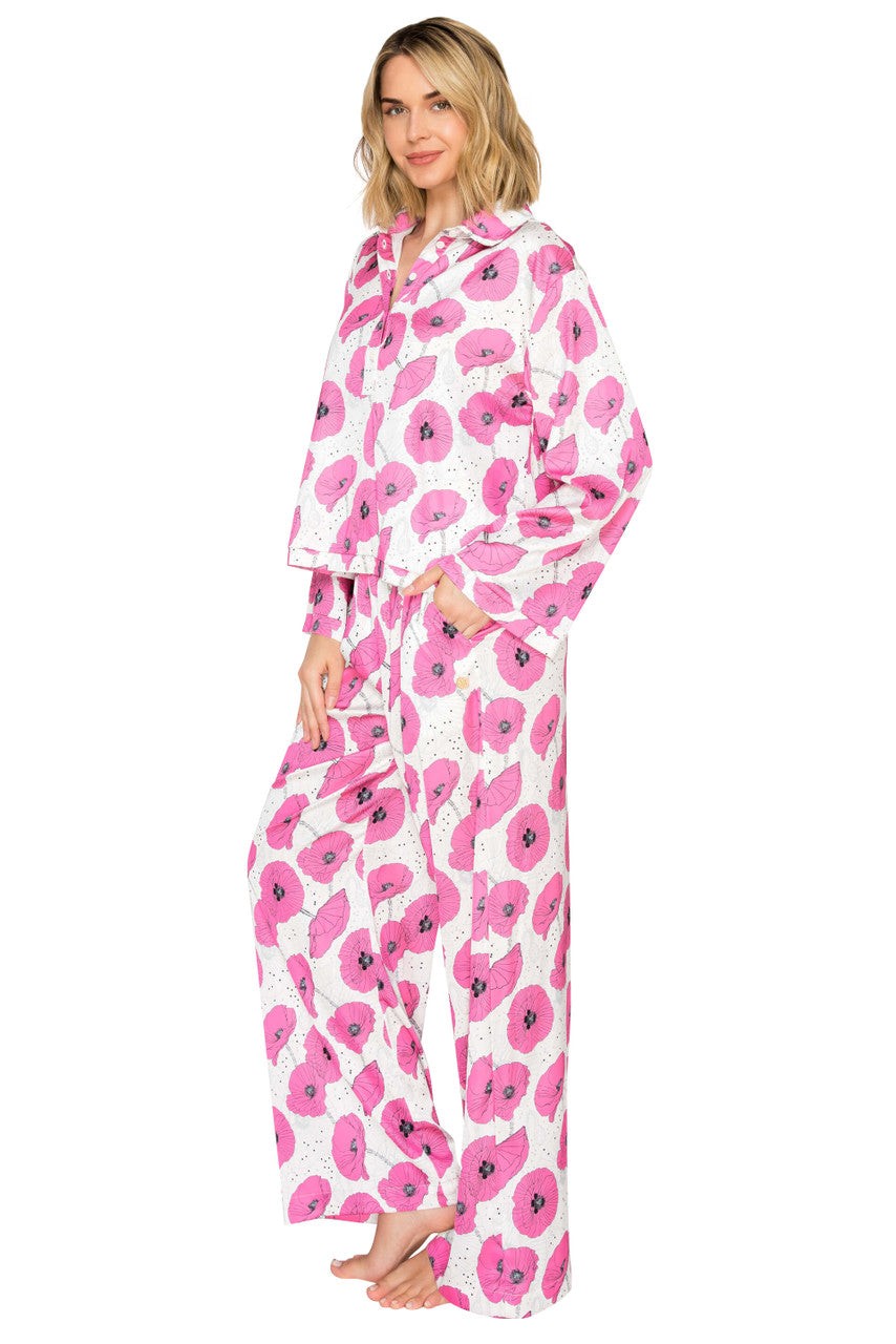 Luxe Floral Satin Long Sleeve & Wide Leg Pajama Set