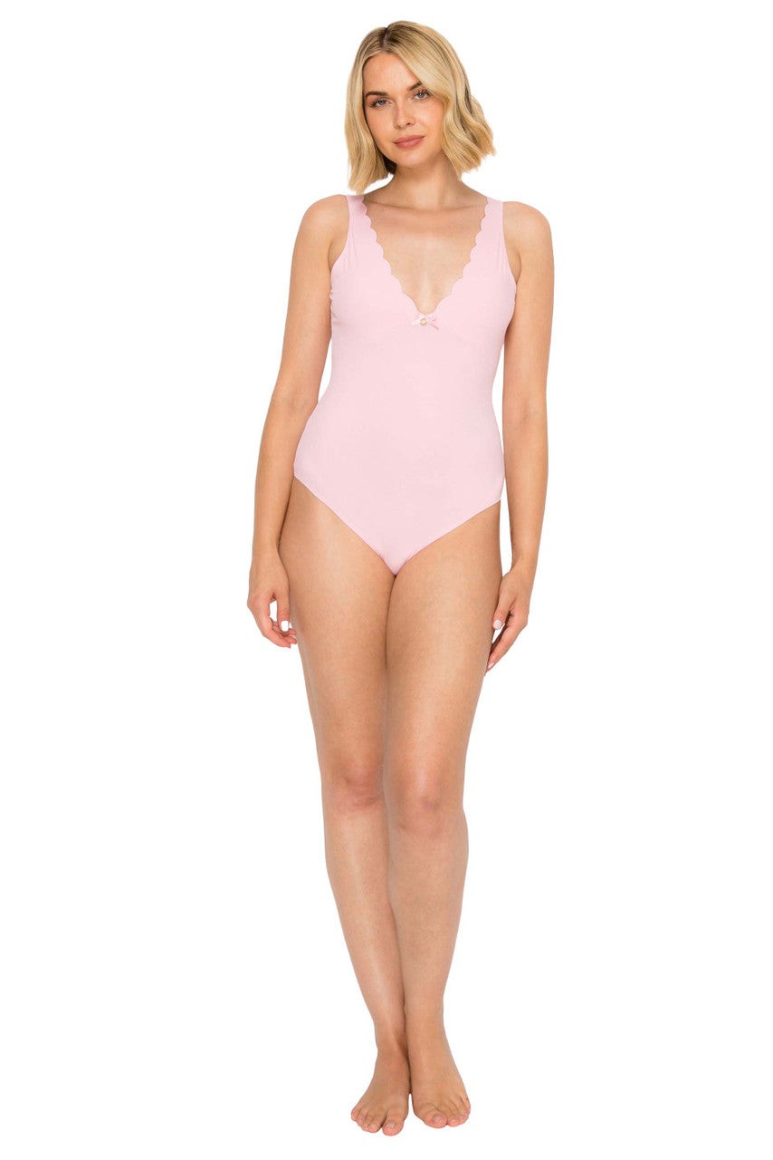 Yummy Baby Rib Scallop Edge Plunge Bodysuit