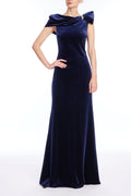Draped Stretch Velvet Column Gown