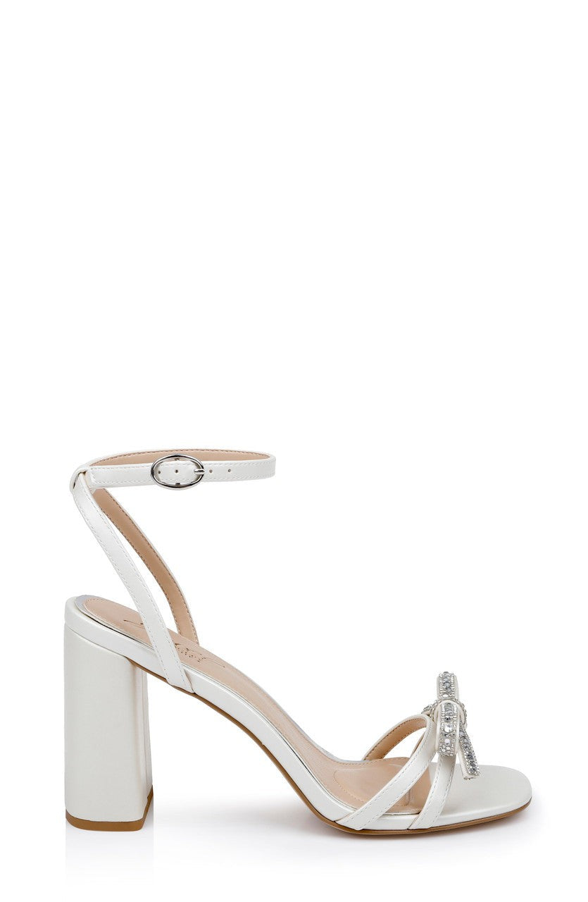 Hillary Block Heel Sandal with Rhinestone Bow