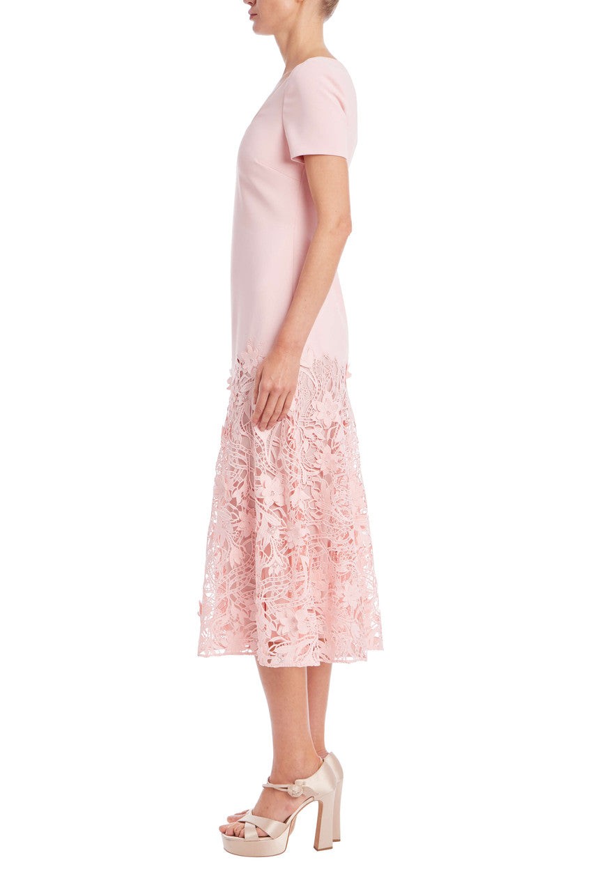 Short Sleeve Lace Trim A-Line Dress