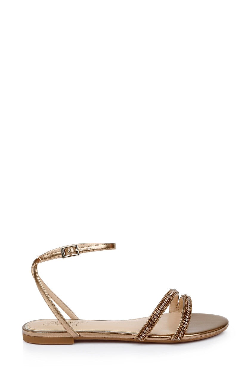 Roslyn Metallic Flat Sandal with Crystals