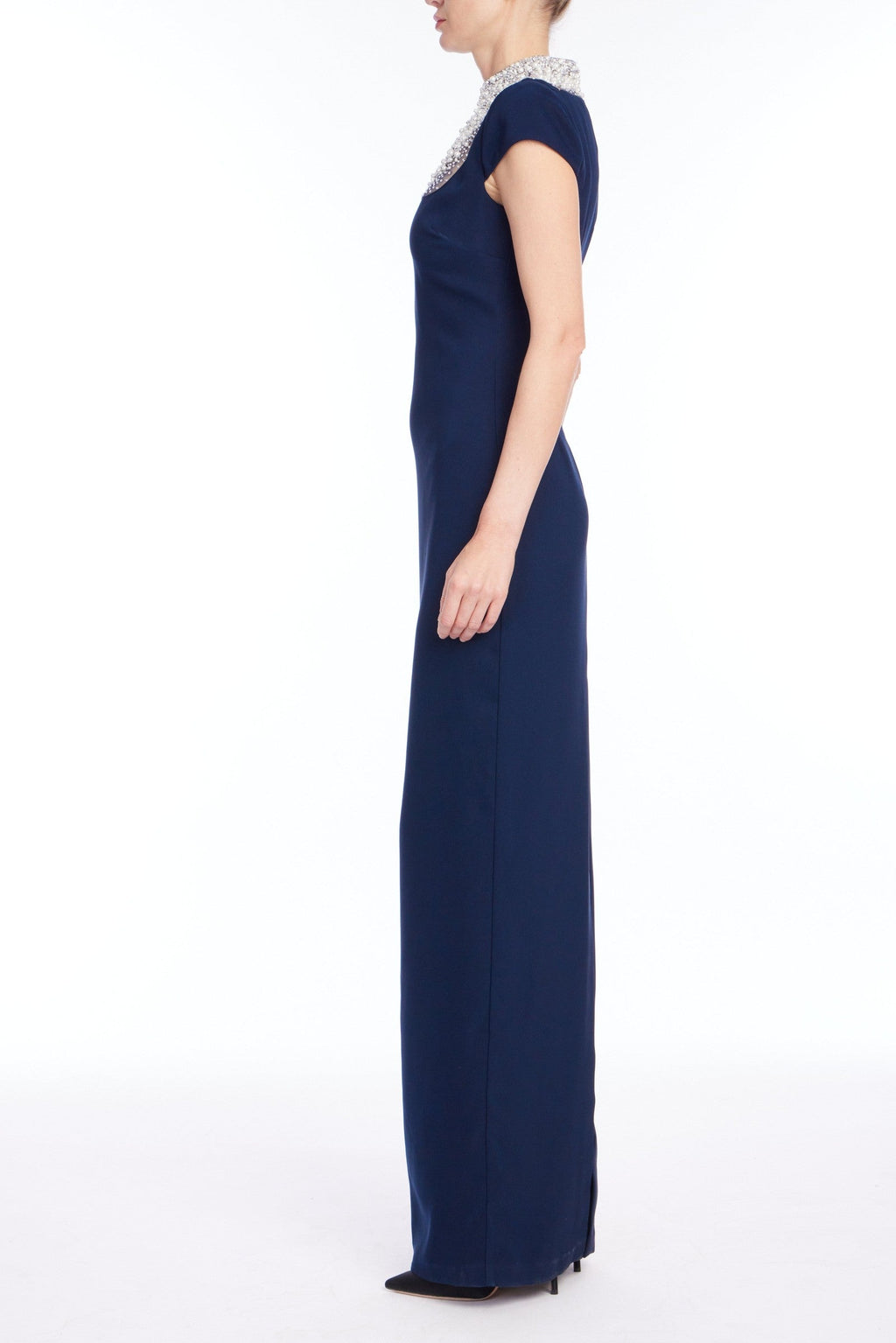 Rhinestone-Yoke Column Gown