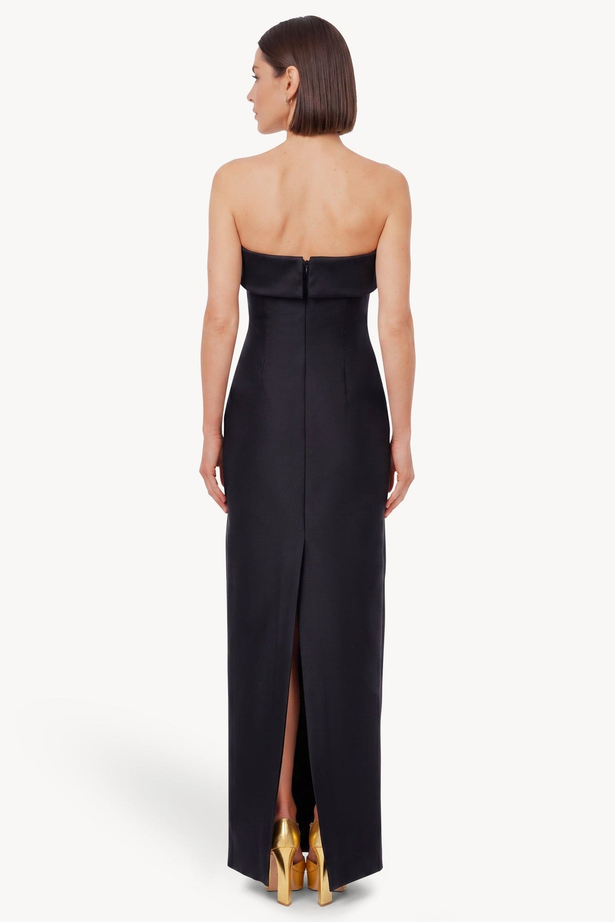 Strapless Floral Applique Column Gown