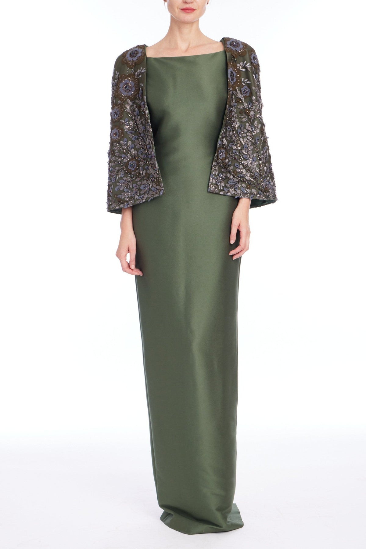 Embroidered Cape Gown