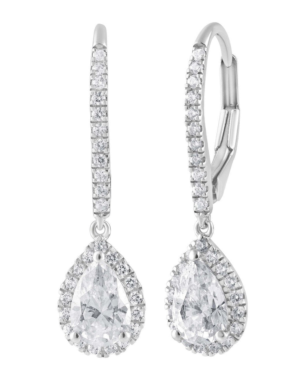 Diamond Halo Pear Drop Earrings