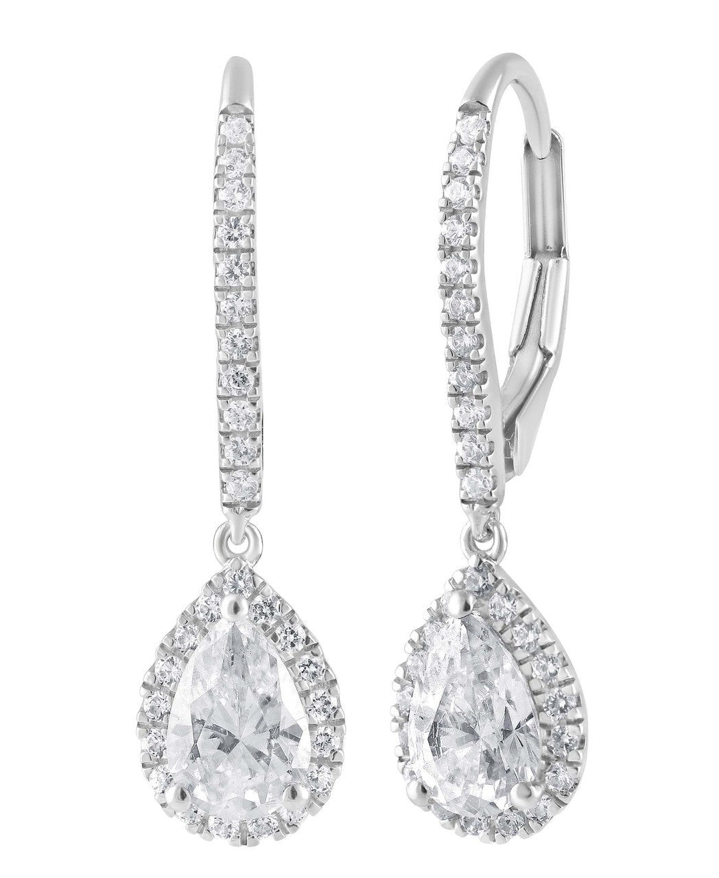 Diamond Halo Pear Drop Earrings