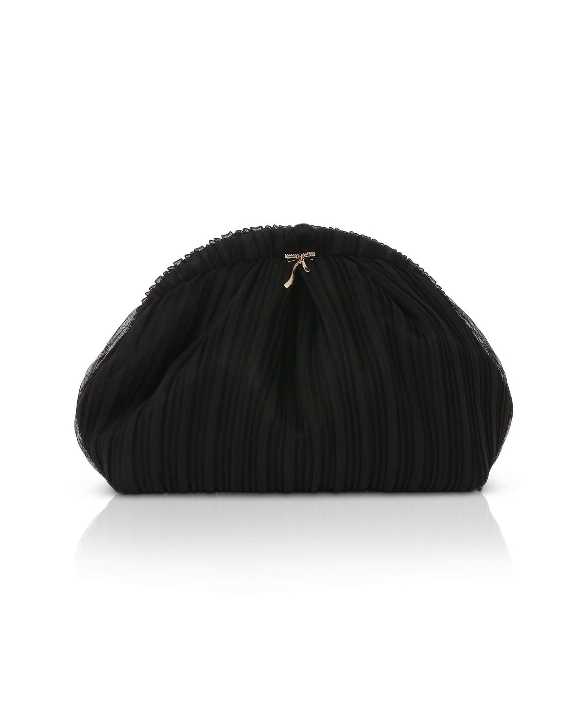 Vale Pleated Tulle and Satin Mini Pouch Clutch