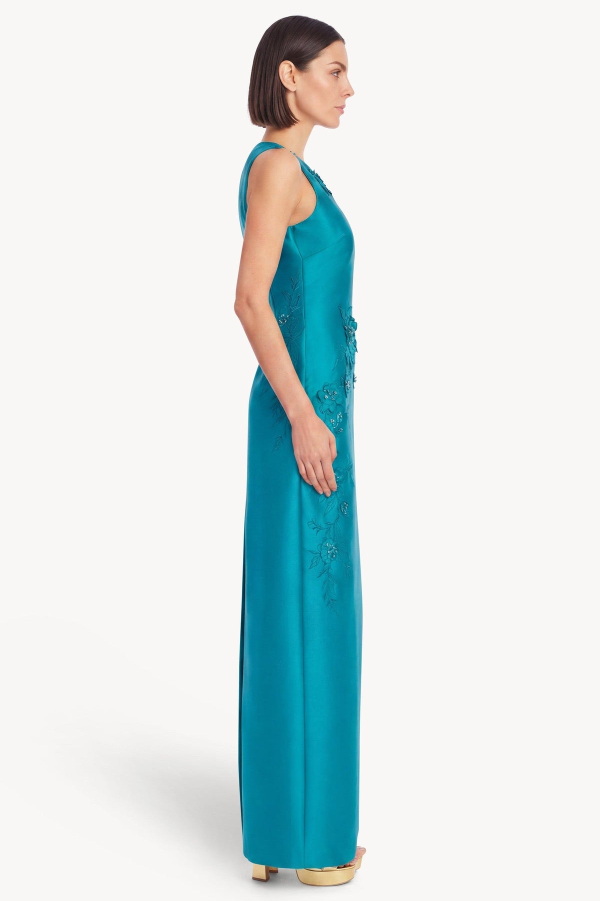 Beaded Applique Embellished Column Gown