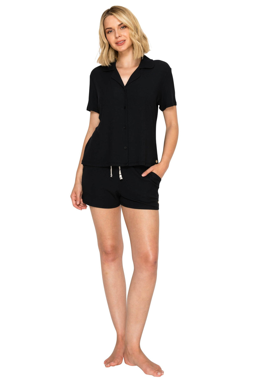 Yummy Modal Blend Rib Button-Up Short Pajama Set