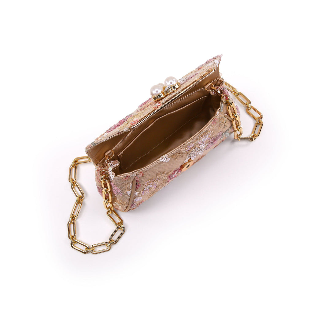 Ophelia Floral Sequin with Pearl Brooch Clutch