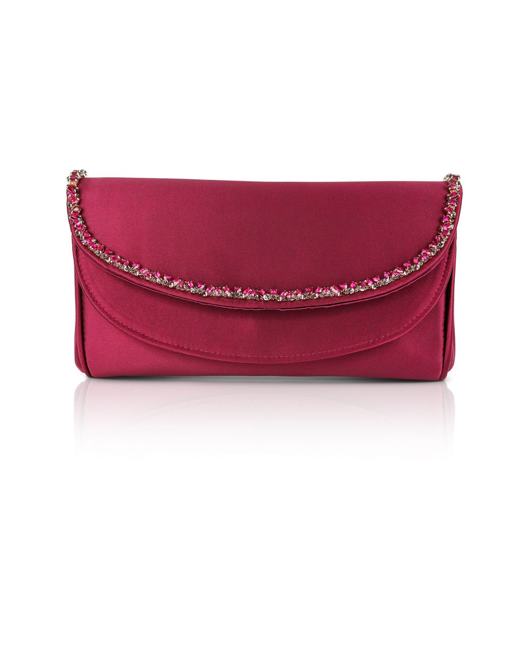 Talia Satin Double Flap Clutch with Crystal Trim