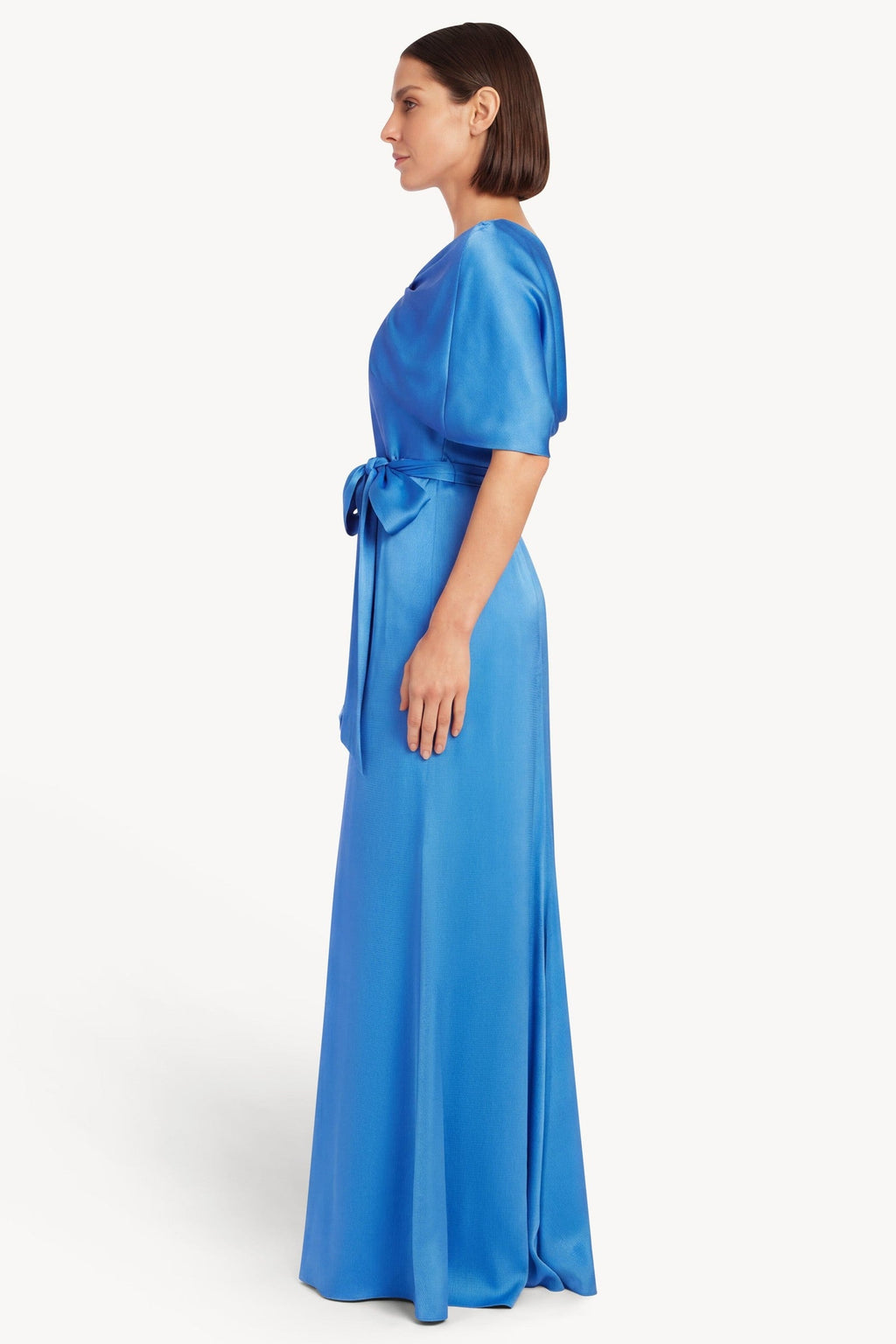 Cape Sleeve Column Gown with Sash