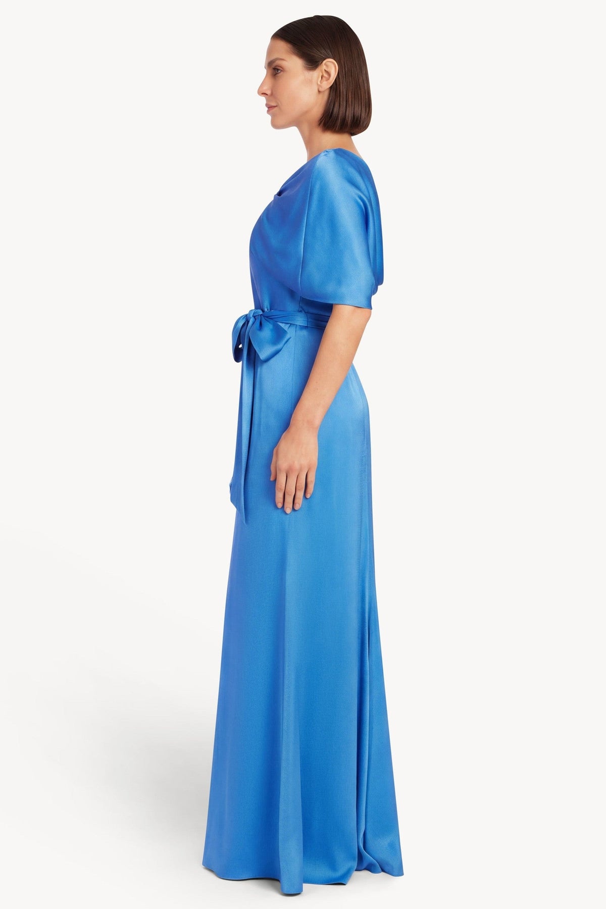 Cape Sleeve Column Gown with Sash