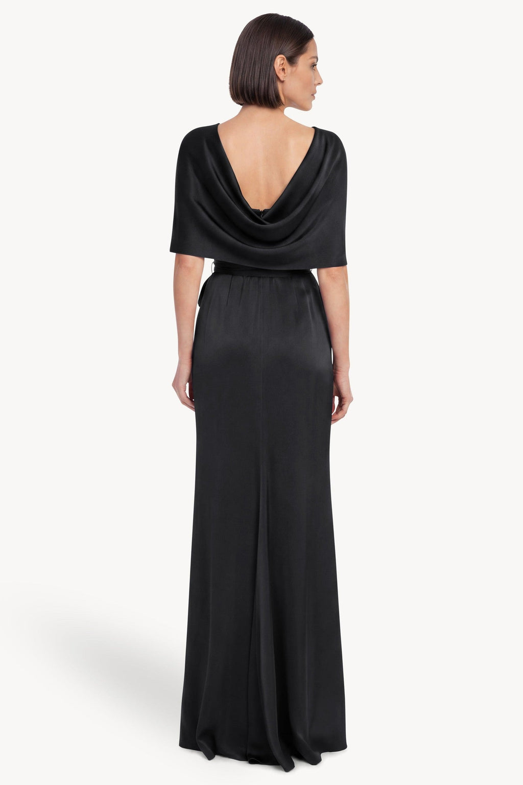 Cape Sleeve Column Gown with Sash