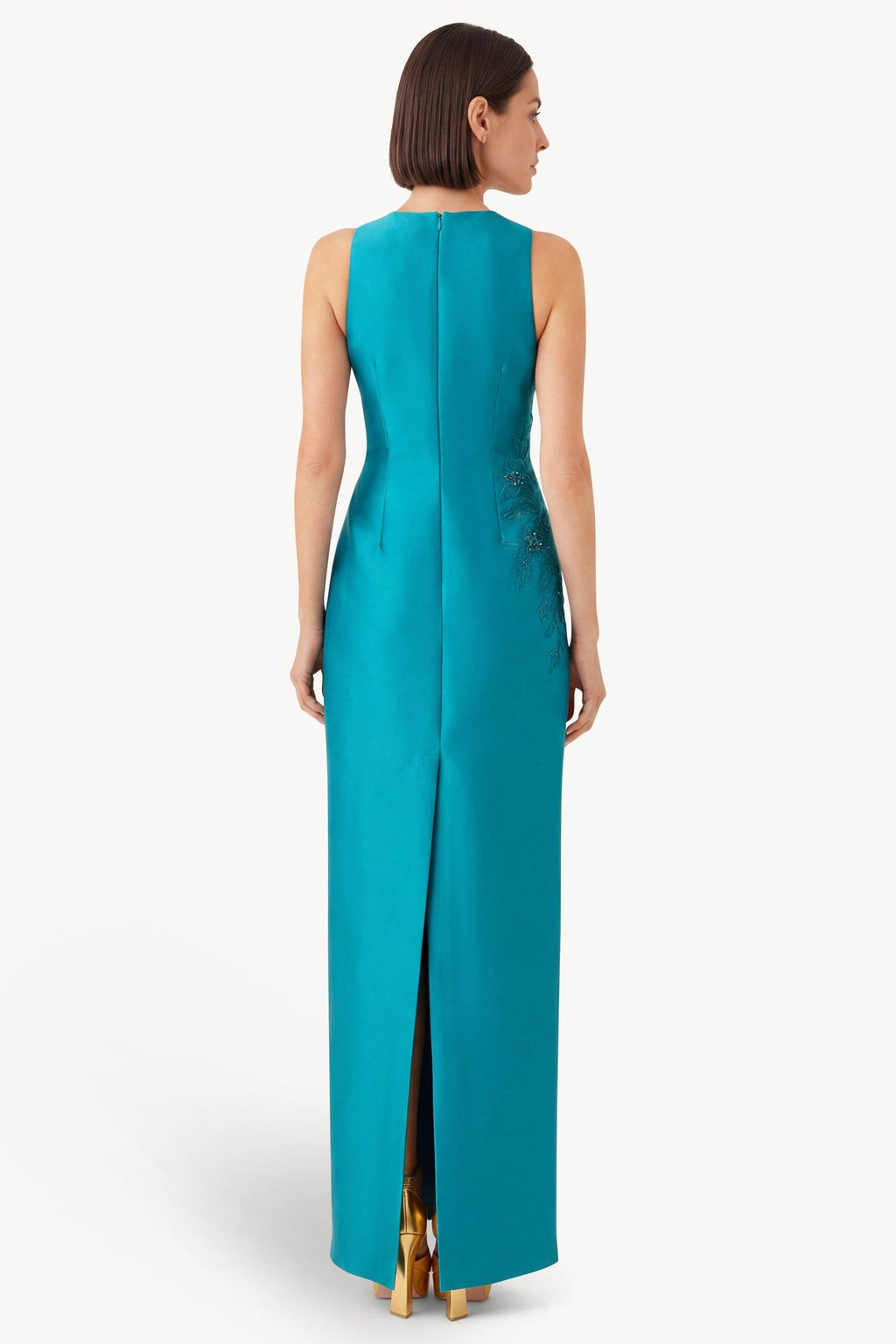 Beaded Applique Embellished Column Gown