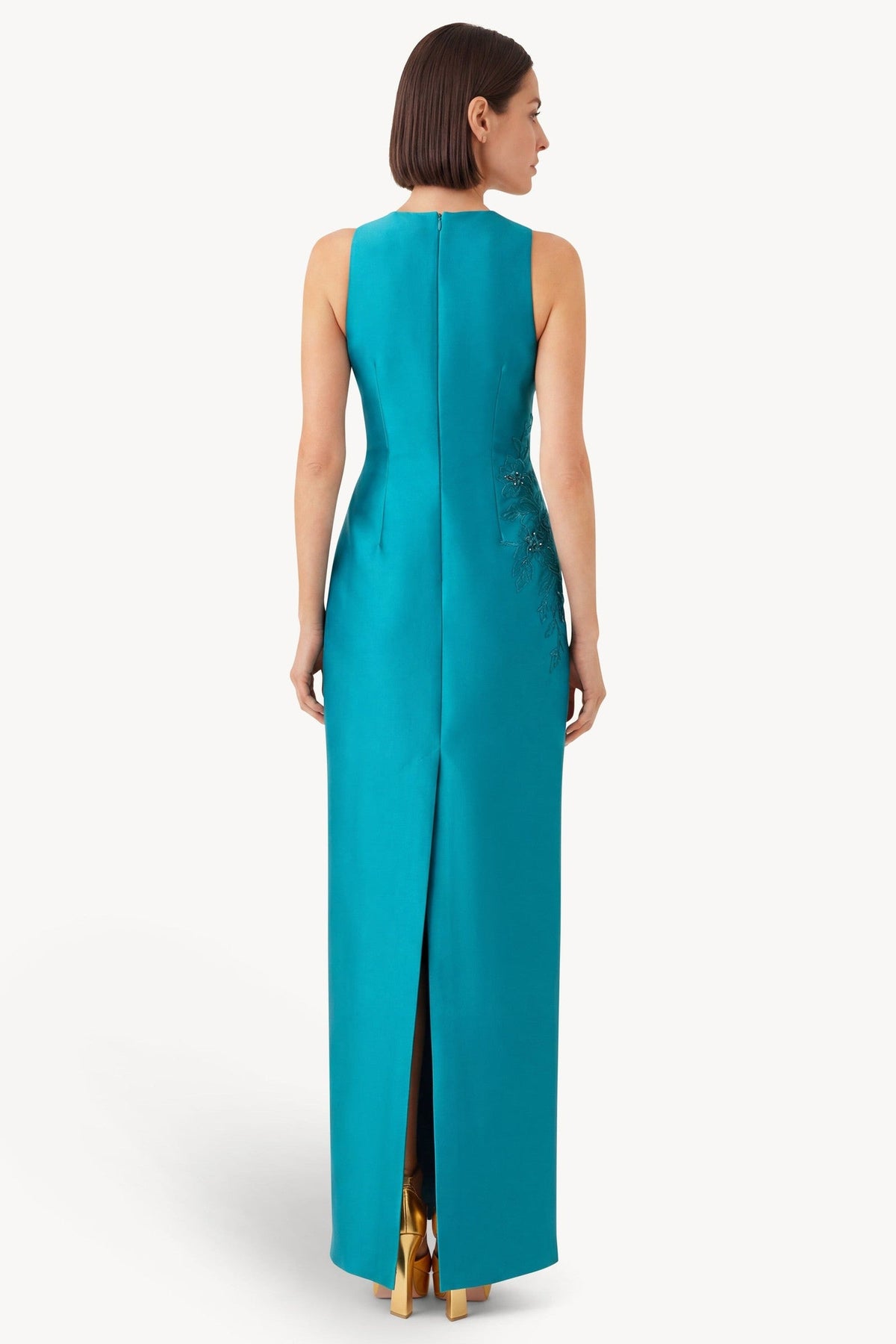 Beaded Applique Embellished Column Gown
