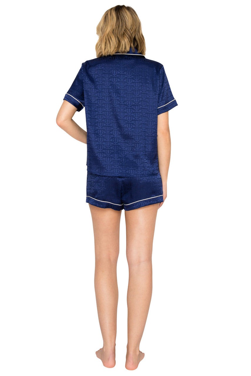 Luxe Monogram Jacquard Notched Collar Short Pajama Set