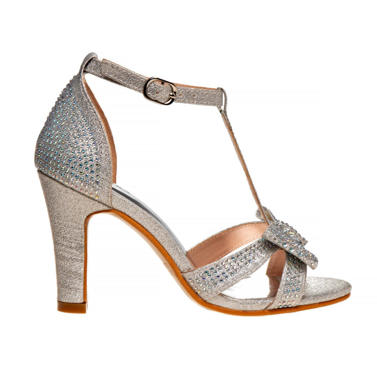 Metallic T-Strap Girls Shoe Heel