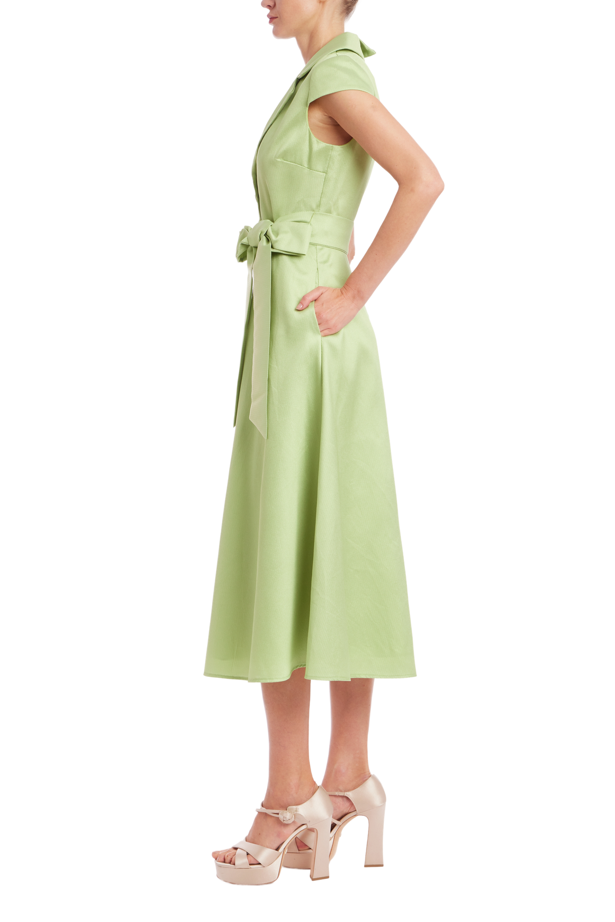 Cap Sleeve Belted Shirt Dress