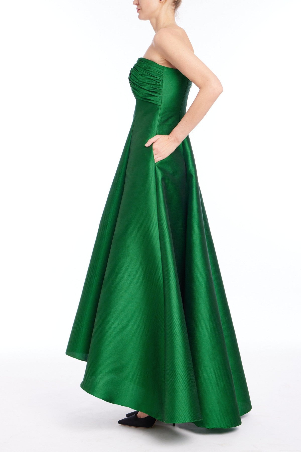 Pebble Gazar Strapless High Low Gown