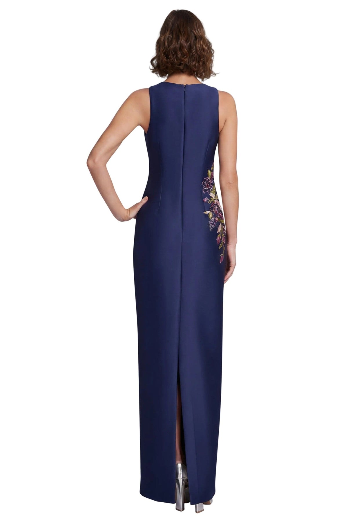 Sleeveless Embroidered Floral Column Gown