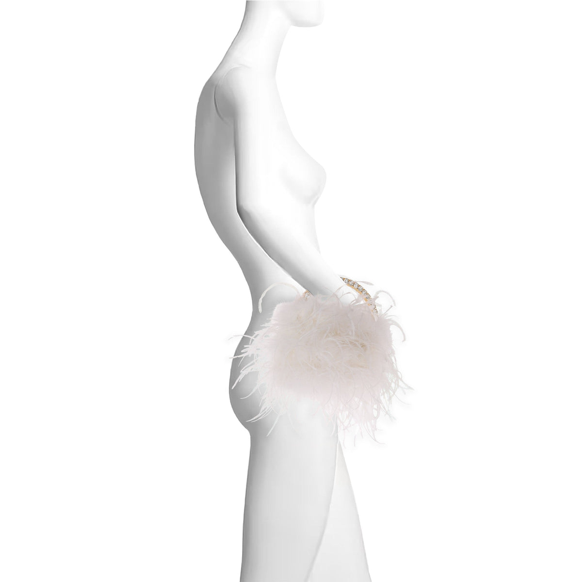 Raven Ostrich Feather Pouch Halfmoon Handle