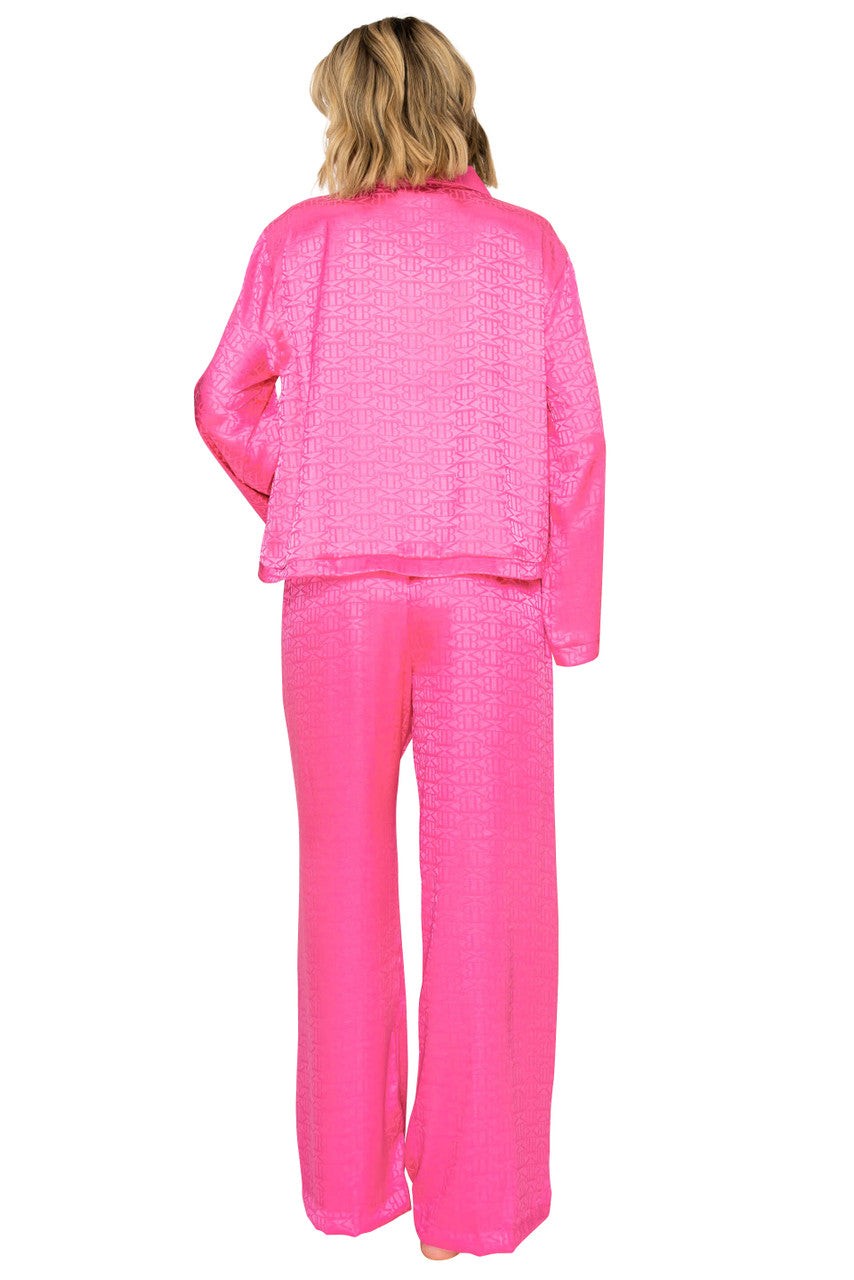 Luxe Monogram Satin Long Sleeve Wide Leg Pajama Set