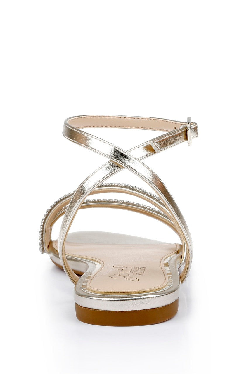 Roslyn Metallic Flat Sandal with Crystals