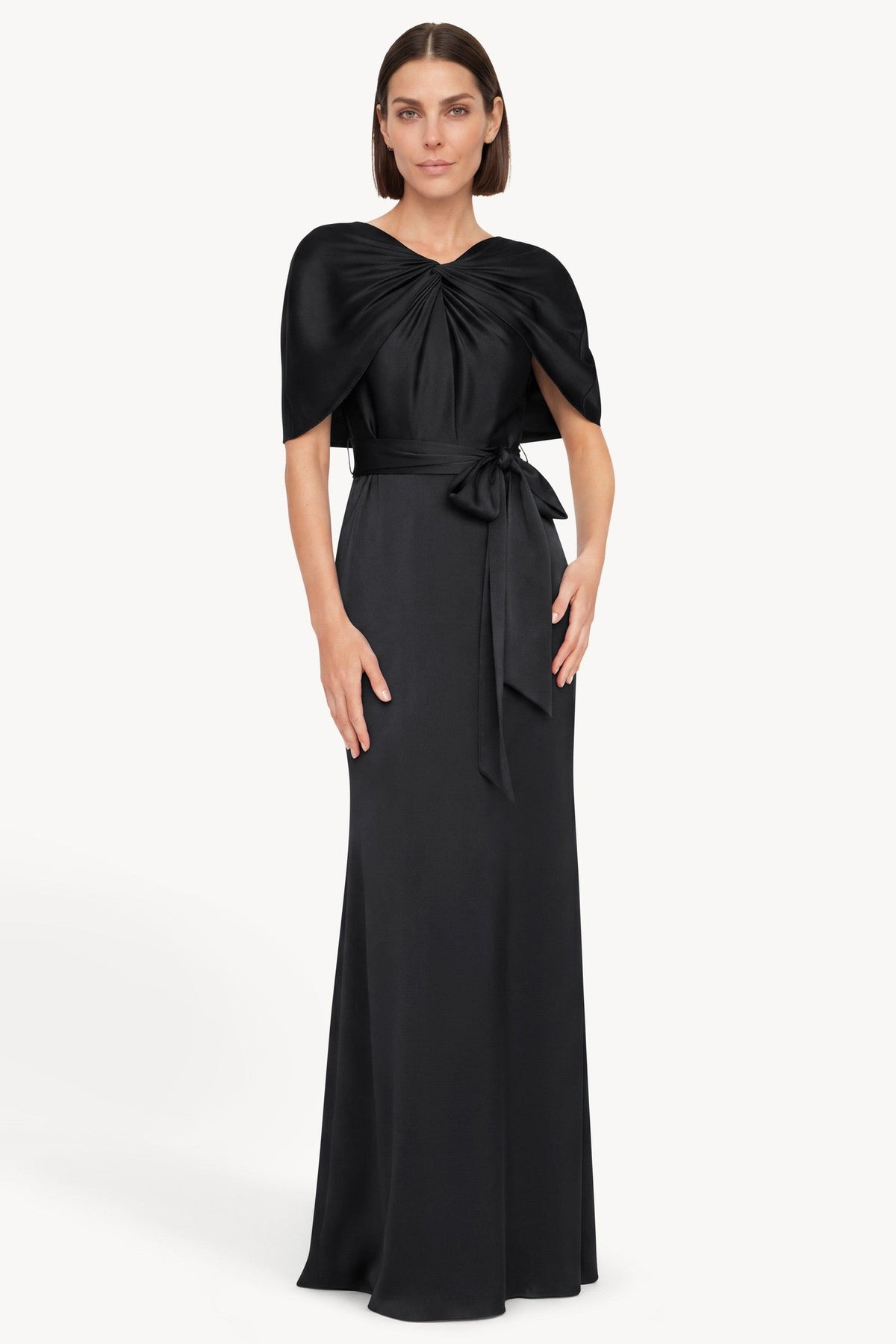 Cape Sleeve Column Gown with Sash