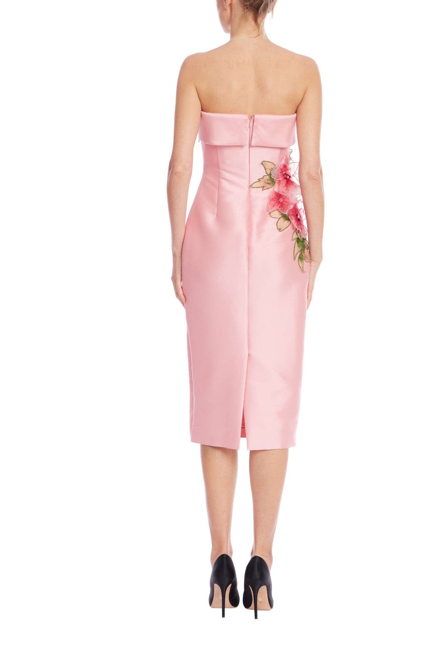 Strapless Sheath Dress with 3D Floral Appliqué