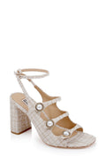 Vella Tweed Pearl Embellished Block Heel Sandals