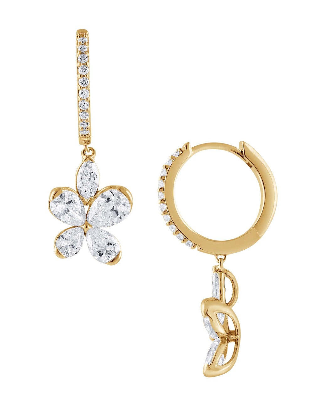 Diamond Butterfly Drop Hoop Earrings