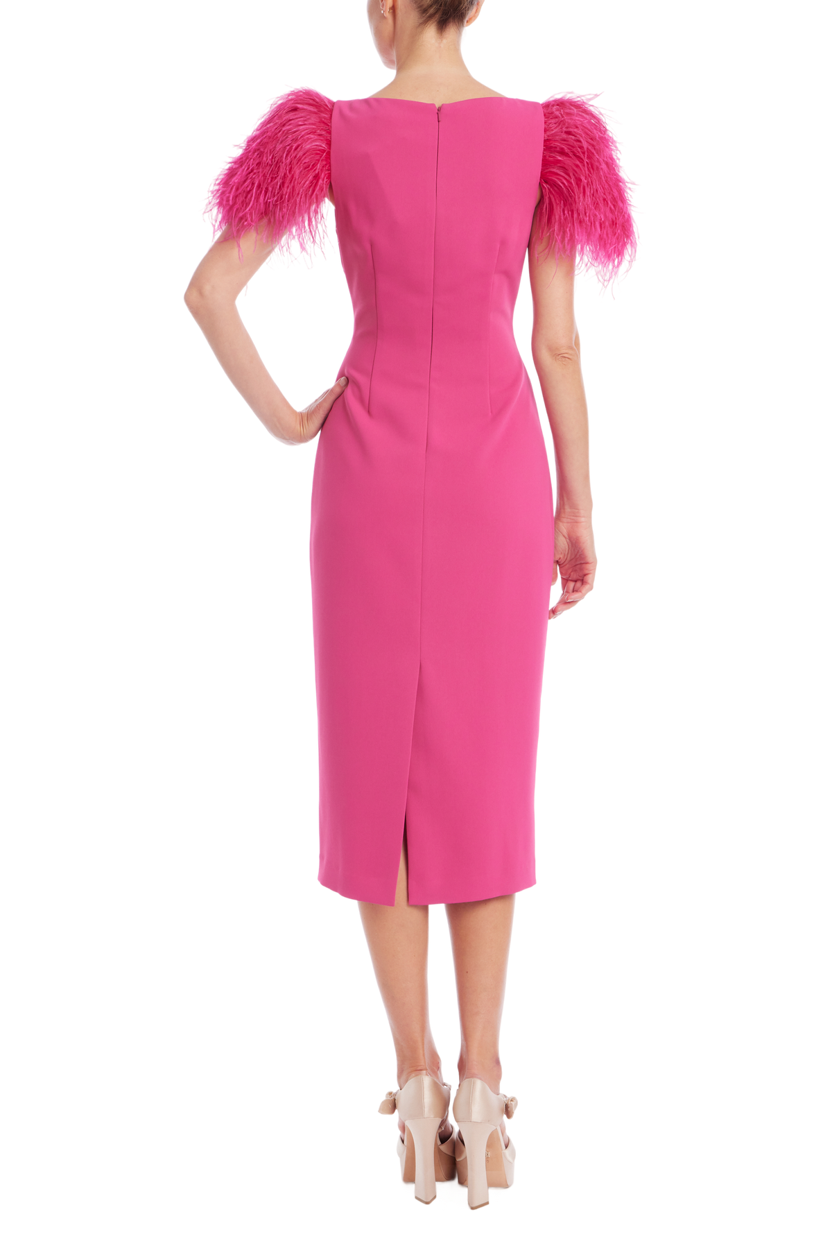 Feather Shoulder Sheath Dress