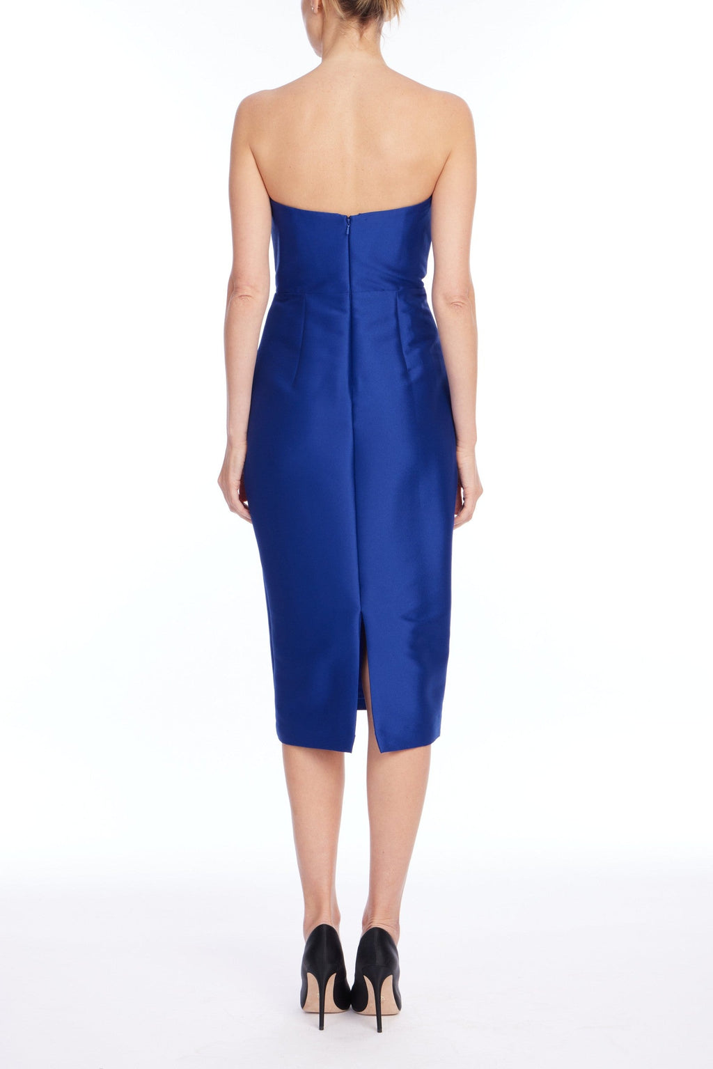Strapless Pleated Fan Mikado Midi Dress