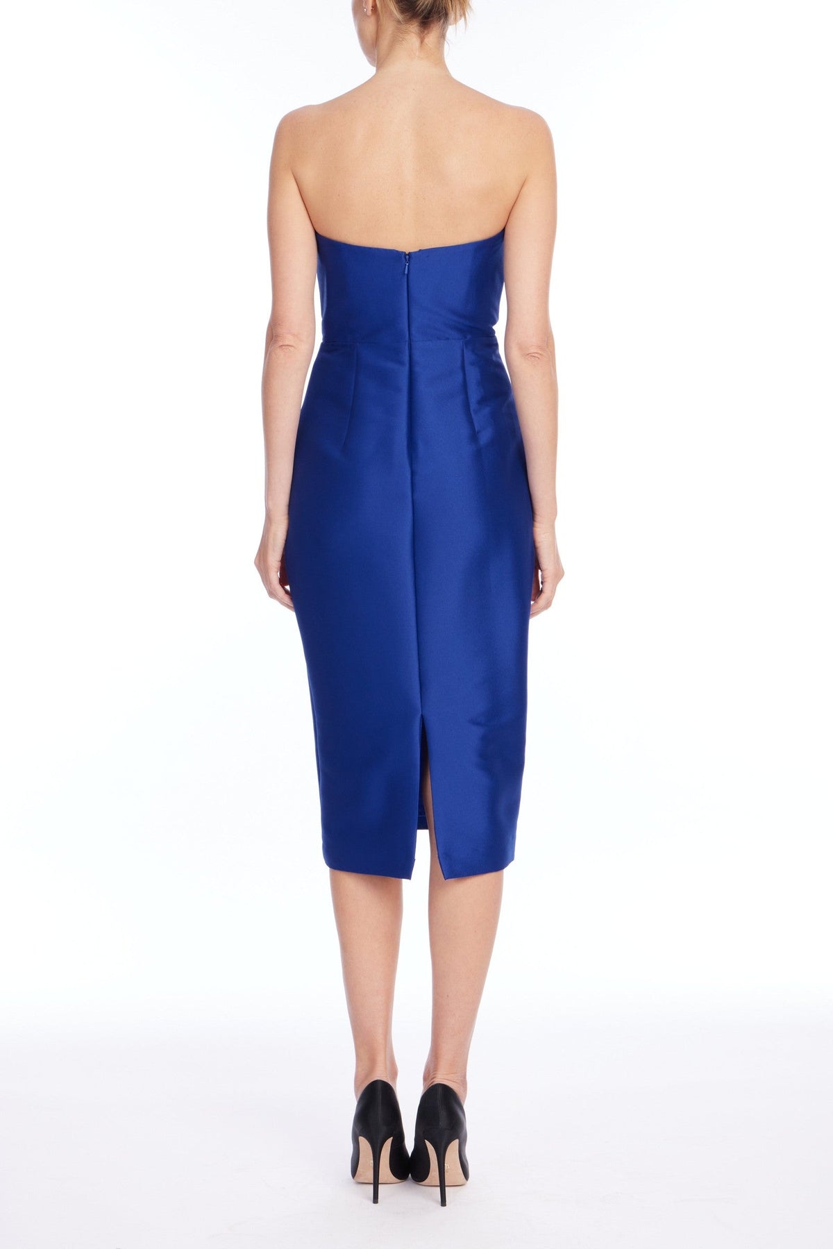 Strapless Pleated Fan Mikado Midi Dress
