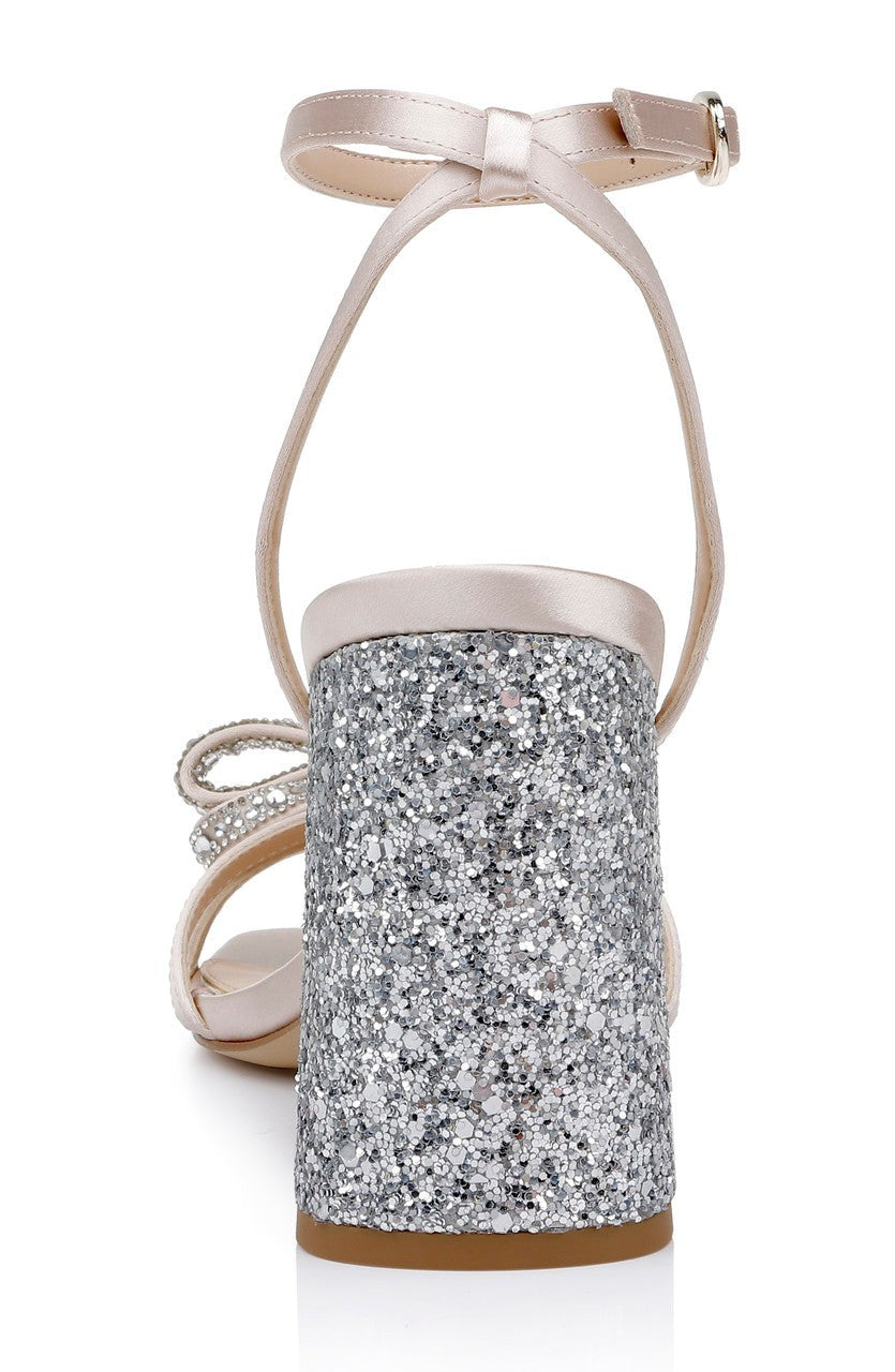 Hillary Block Heel Sandal with Rhinestone Bow