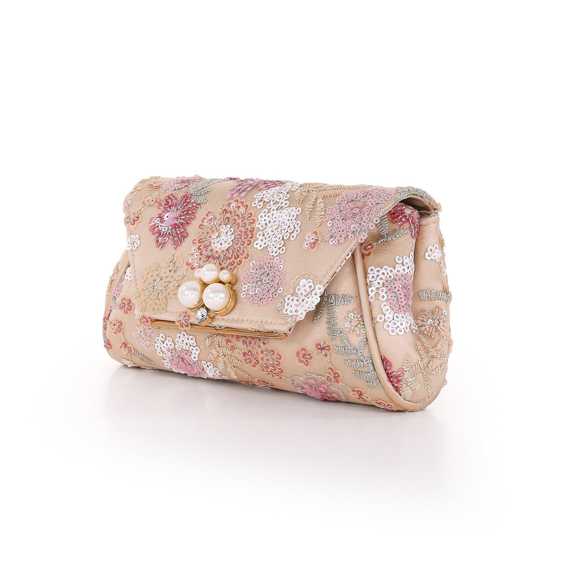 Ophelia Floral Sequin with Pearl Brooch Clutch