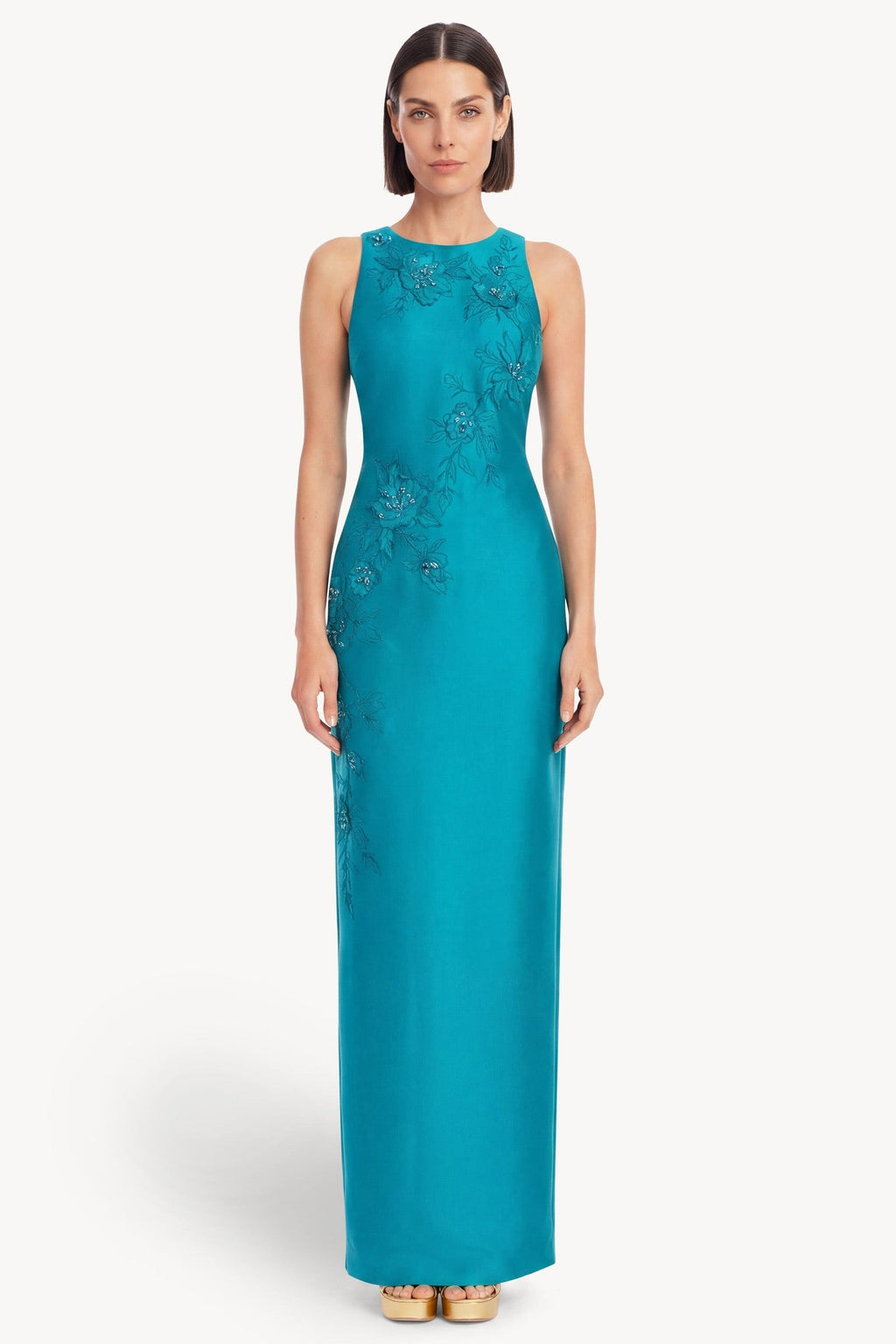 Beaded Applique Embellished Column Gown