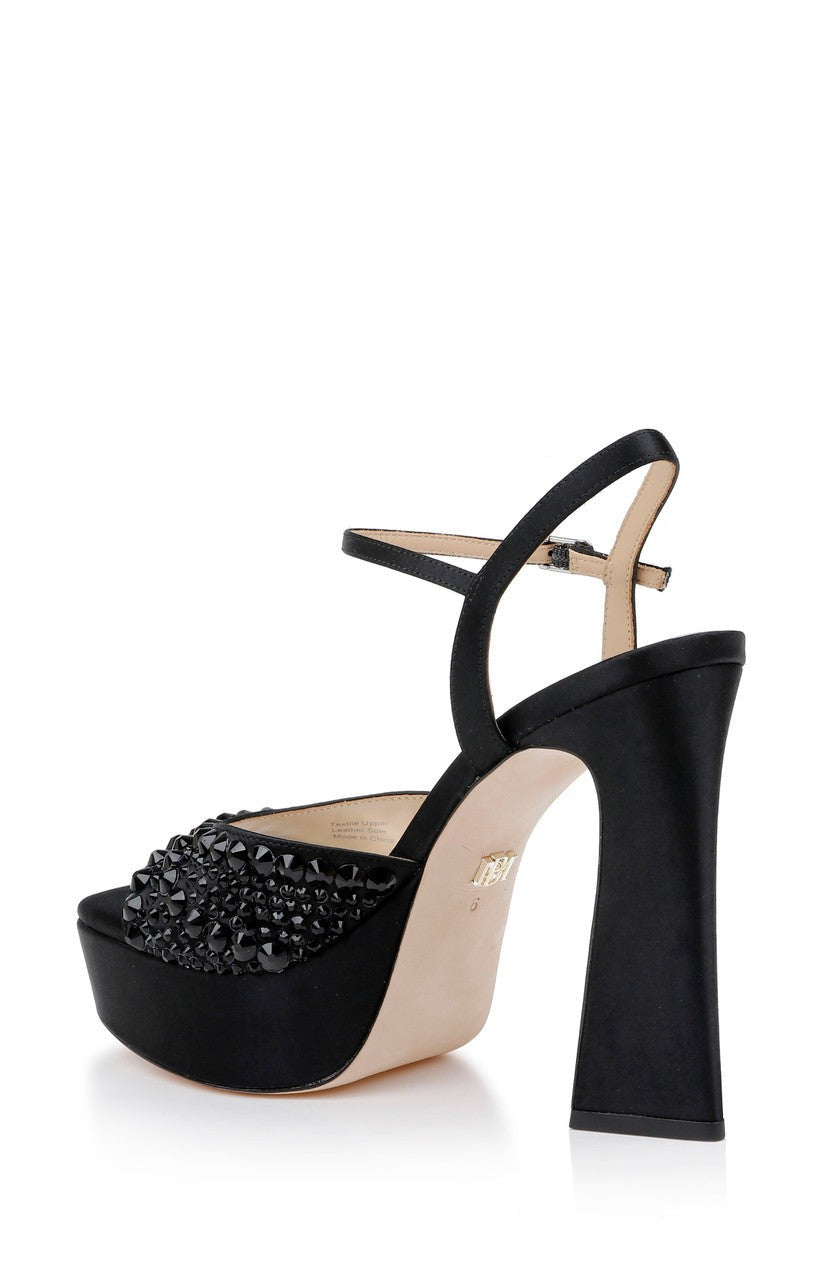 Bryleigh Satin Platform Block Heels with Bejeweled Vamp