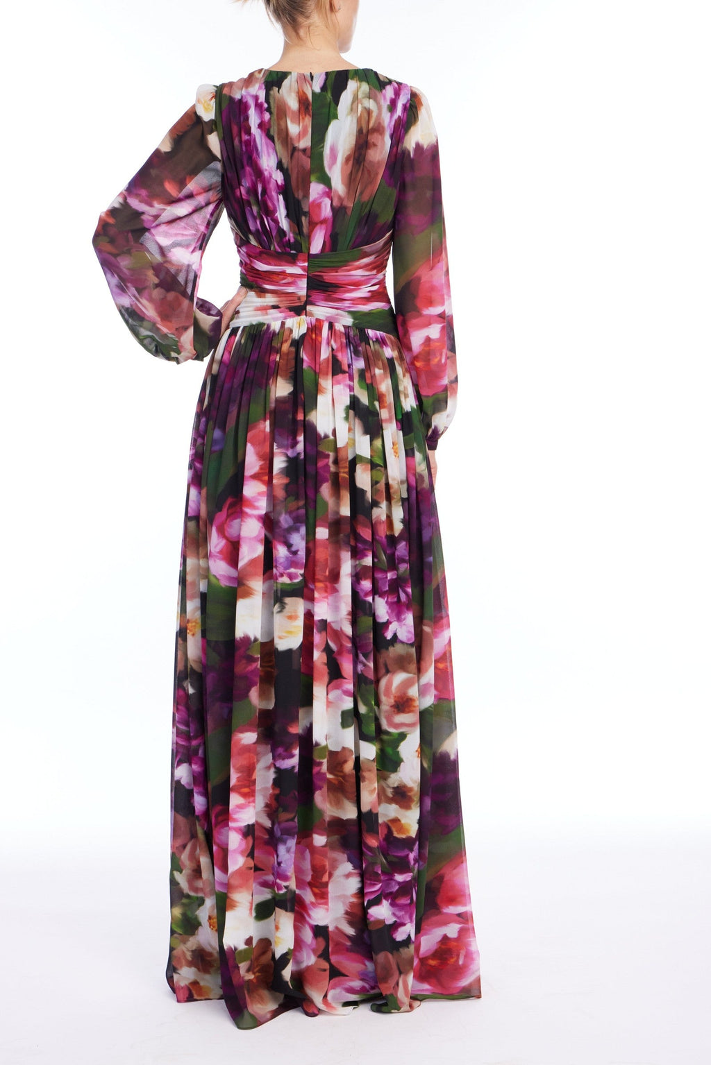 Floral Pleated Georgette A-Line Gown